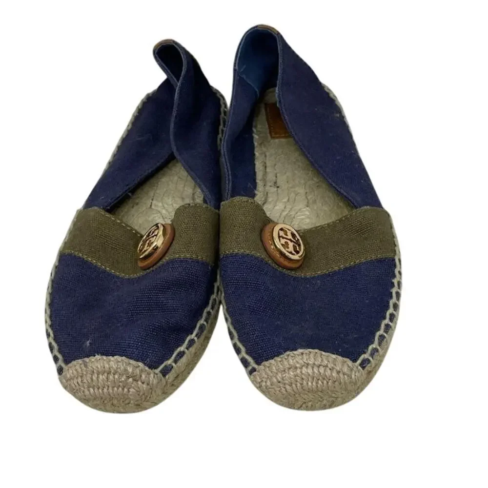 Tory Burch Size 7 Vacation Blue Green Slip-On Espadrille Quiet Luxury Flats